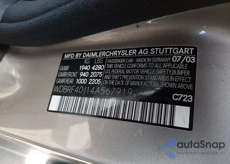 2004 Mercedes-Benz C 230 Kompressor Sport/Sport from USA, damaged, VIN WDBRF40J14A567919